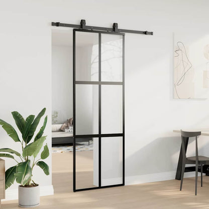 vidaXL Sliding Door with Hardware Set Black 76x205 cm Tempered Glass