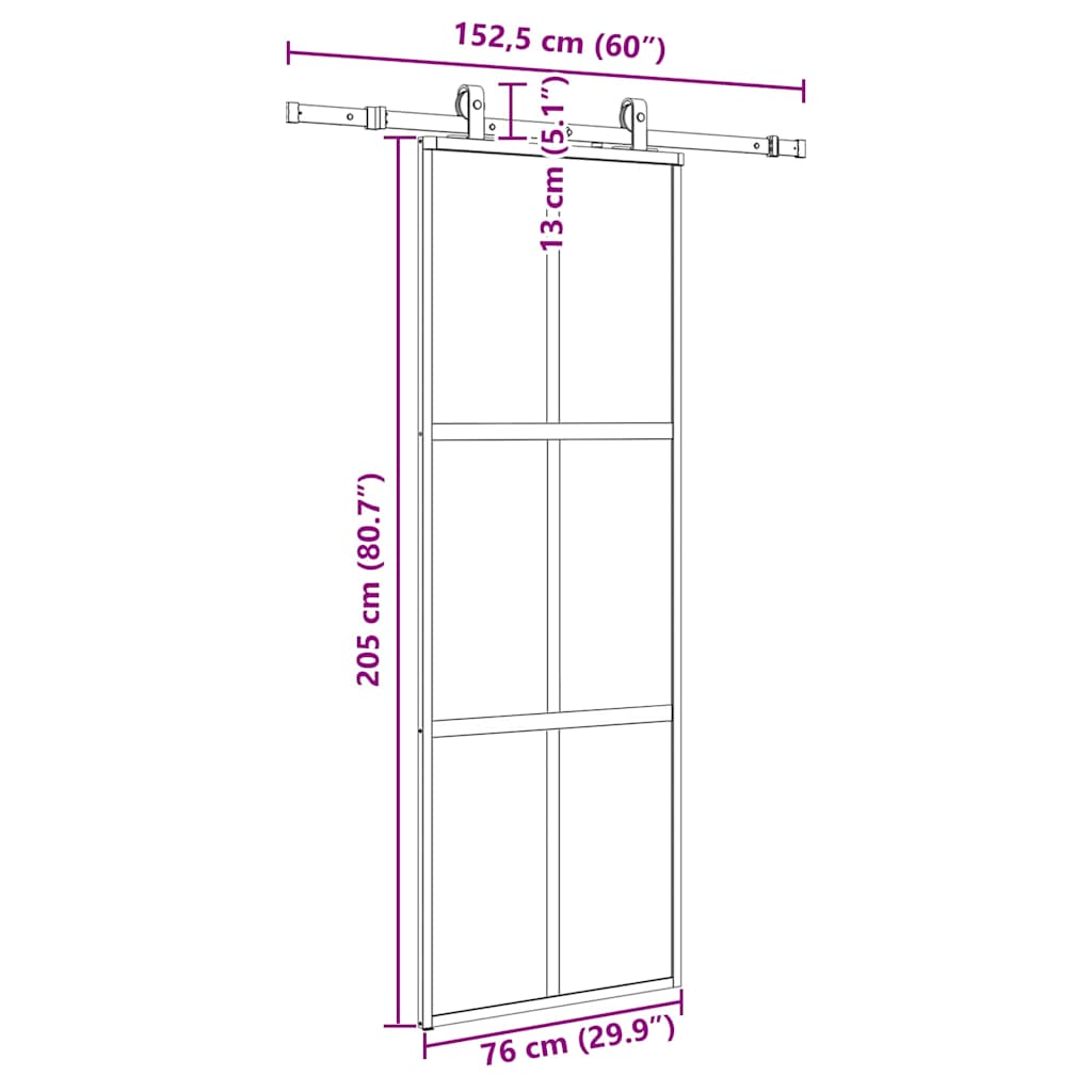 vidaXL Sliding Door with Hardware Set Black 76x205 cm Tempered Glass