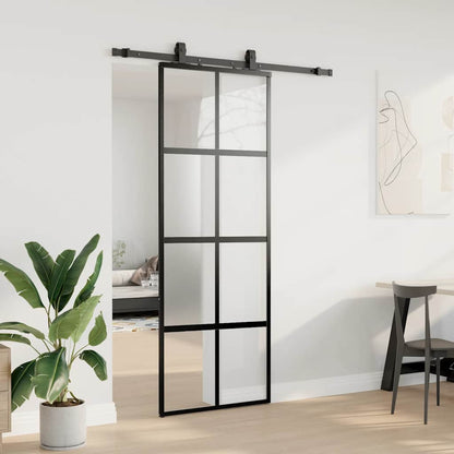 vidaXL Sliding Door with Hardware Set Black 76x205 cm Tempered Glass