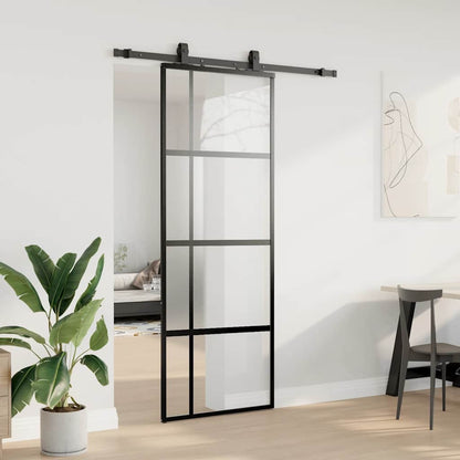 vidaXL Sliding Door with Hardware Set Black 76x205 cm Tempered Glass