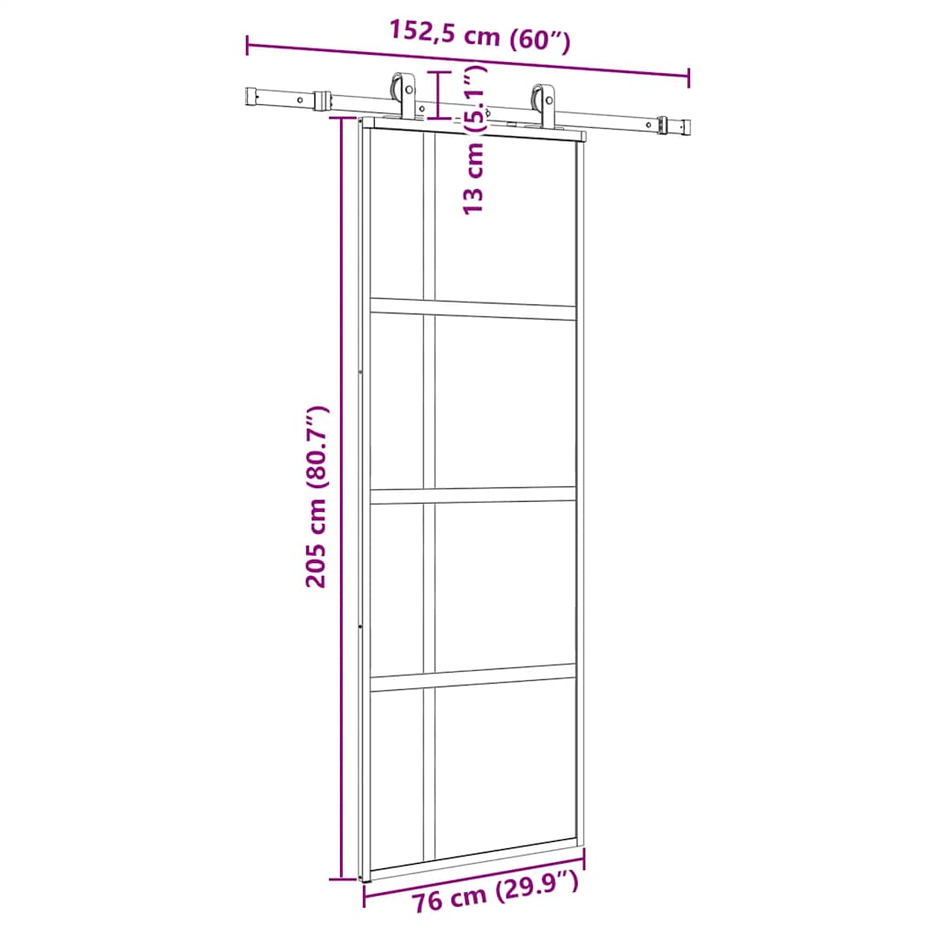 vidaXL Sliding Door with Hardware Set Black 76x205 cm Tempered Glass