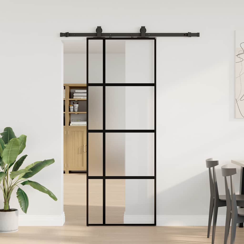 vidaXL Sliding Door with Hardware Set Black 76x205 cm Tempered Glass