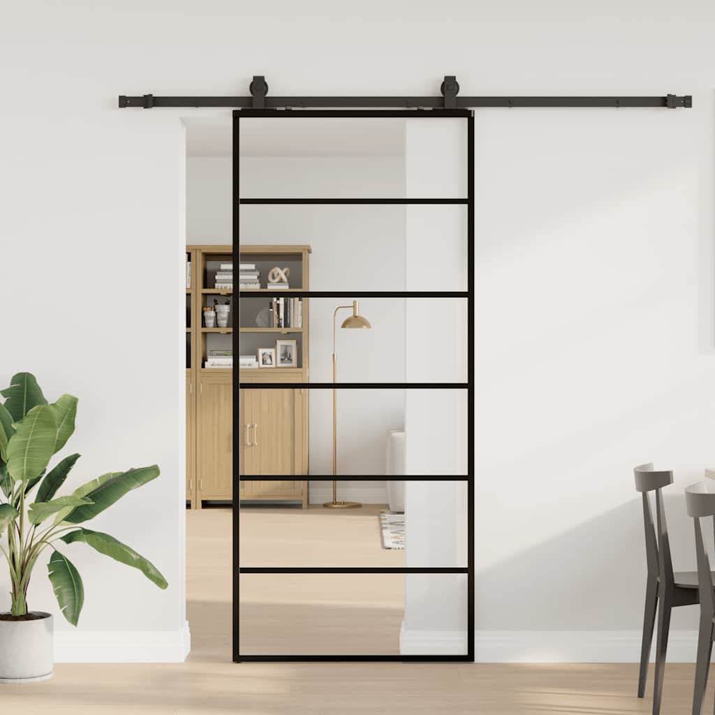 vidaXL Sliding Door with Hardware Set Black 90x205 cm ESG Glass