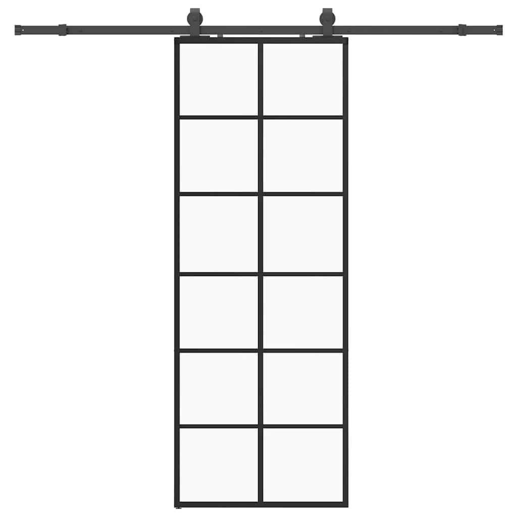 vidaXL Sliding Door with Hardware Set Black 76x205 cm ESG Glass
