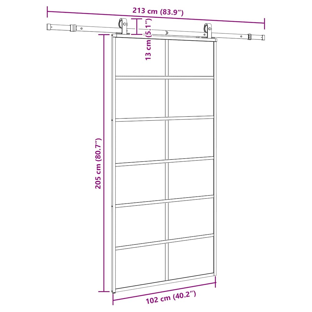 vidaXL Sliding Door with Hardware Set Black 102x205 cm ESG Glass