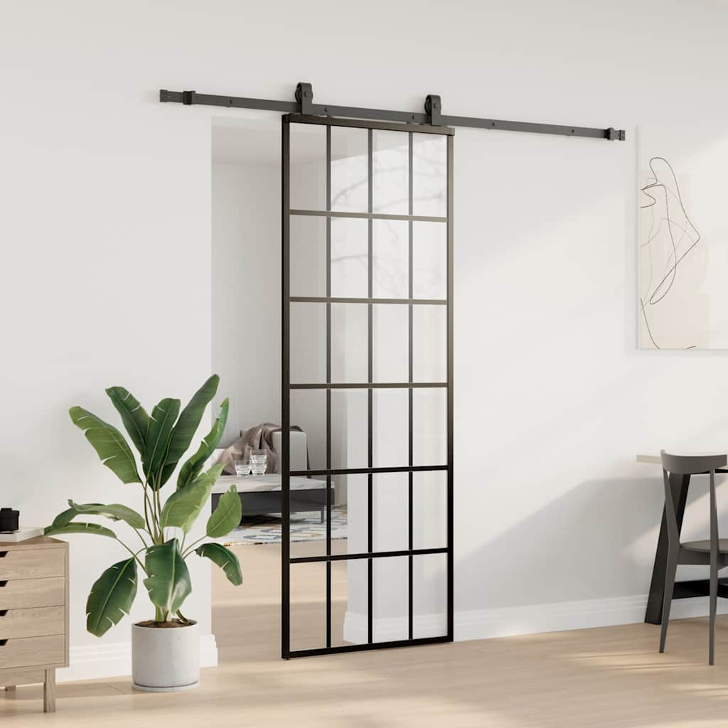 vidaXL Sliding Door with Hardware Set Black 76x205 cm ESG Glass