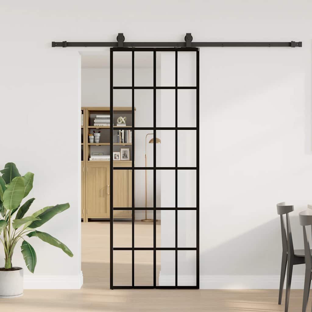 vidaXL Sliding Door with Hardware Set Black 76x205 cm ESG Glass