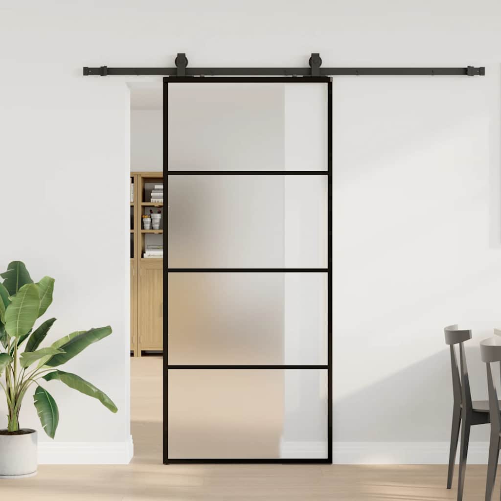vidaXL Sliding Door with Hardware Set Black 90x205 cm ESG Glass