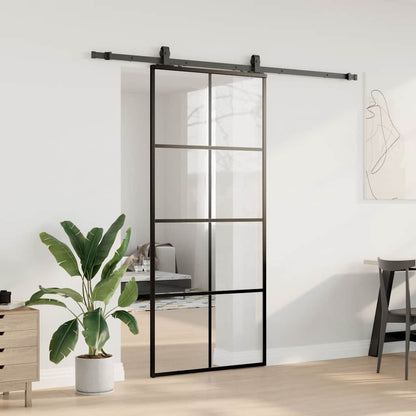 vidaXL Sliding Door with Hardware Set Black 90x205 cm ESG Glass
