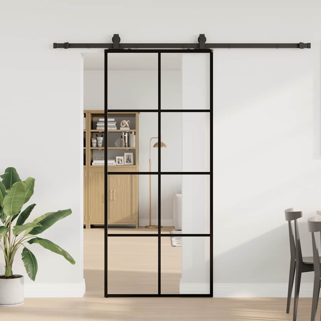 vidaXL Sliding Door with Hardware Set Black 90x205 cm ESG Glass
