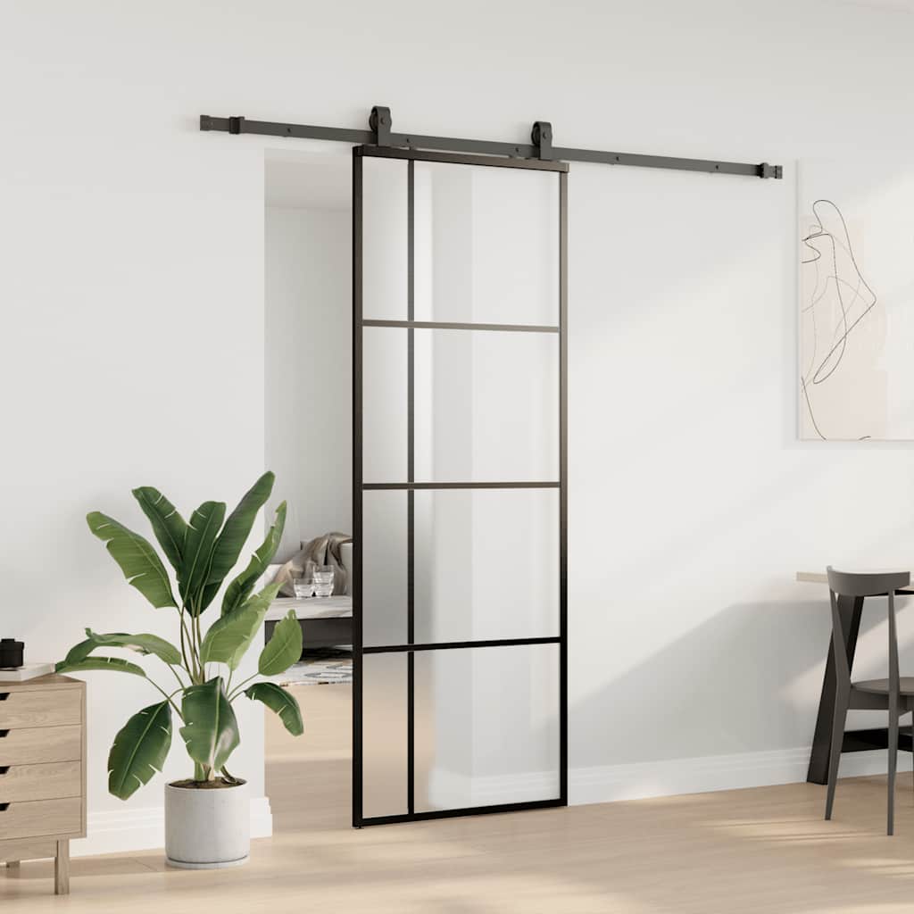 vidaXL Sliding Door with Hardware Set Black 76x205 cm ESG Glass