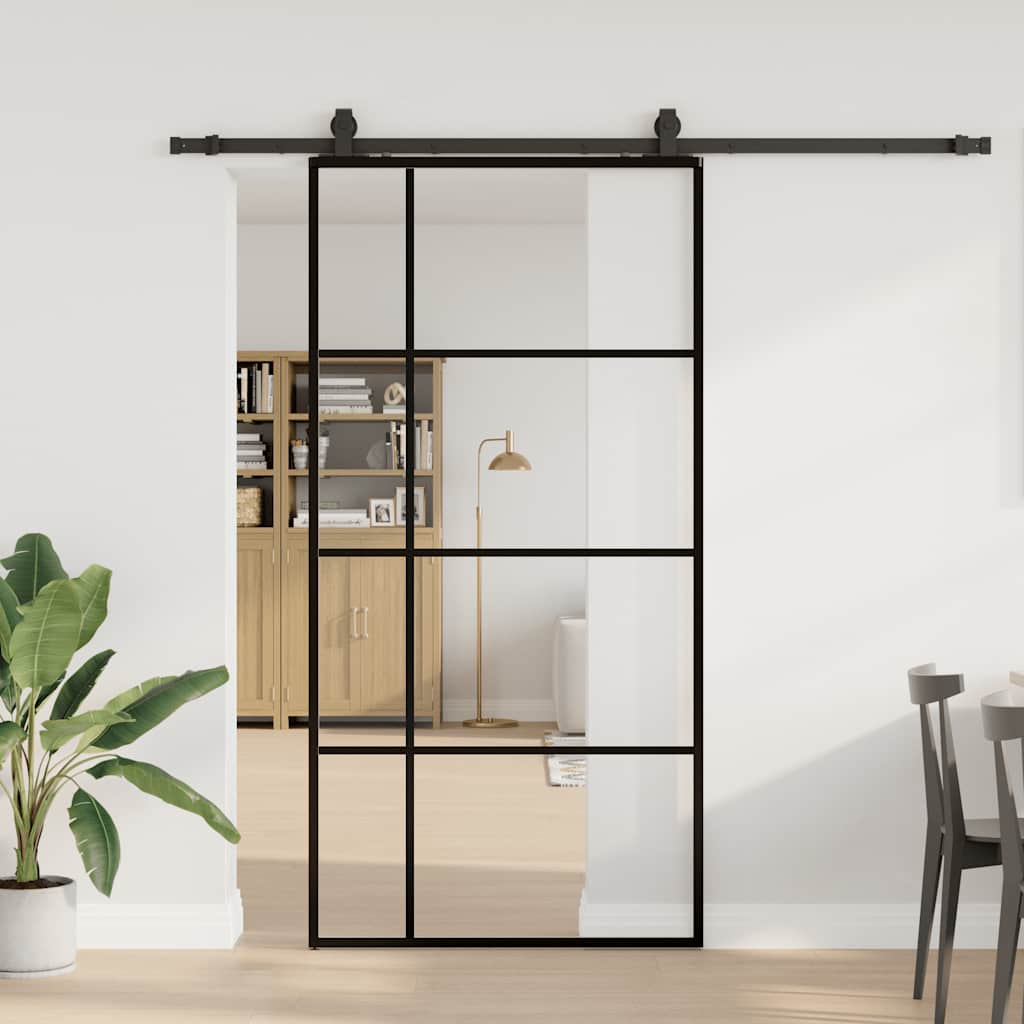 vidaXL Sliding Door with Hardware Set Black 102.5x205 cm ESG Glass