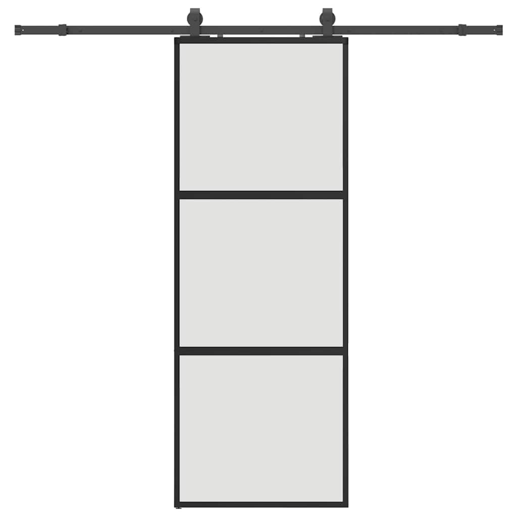 vidaXL Sliding Door with Hardware Set Black 76x205 cm Tempered Glass