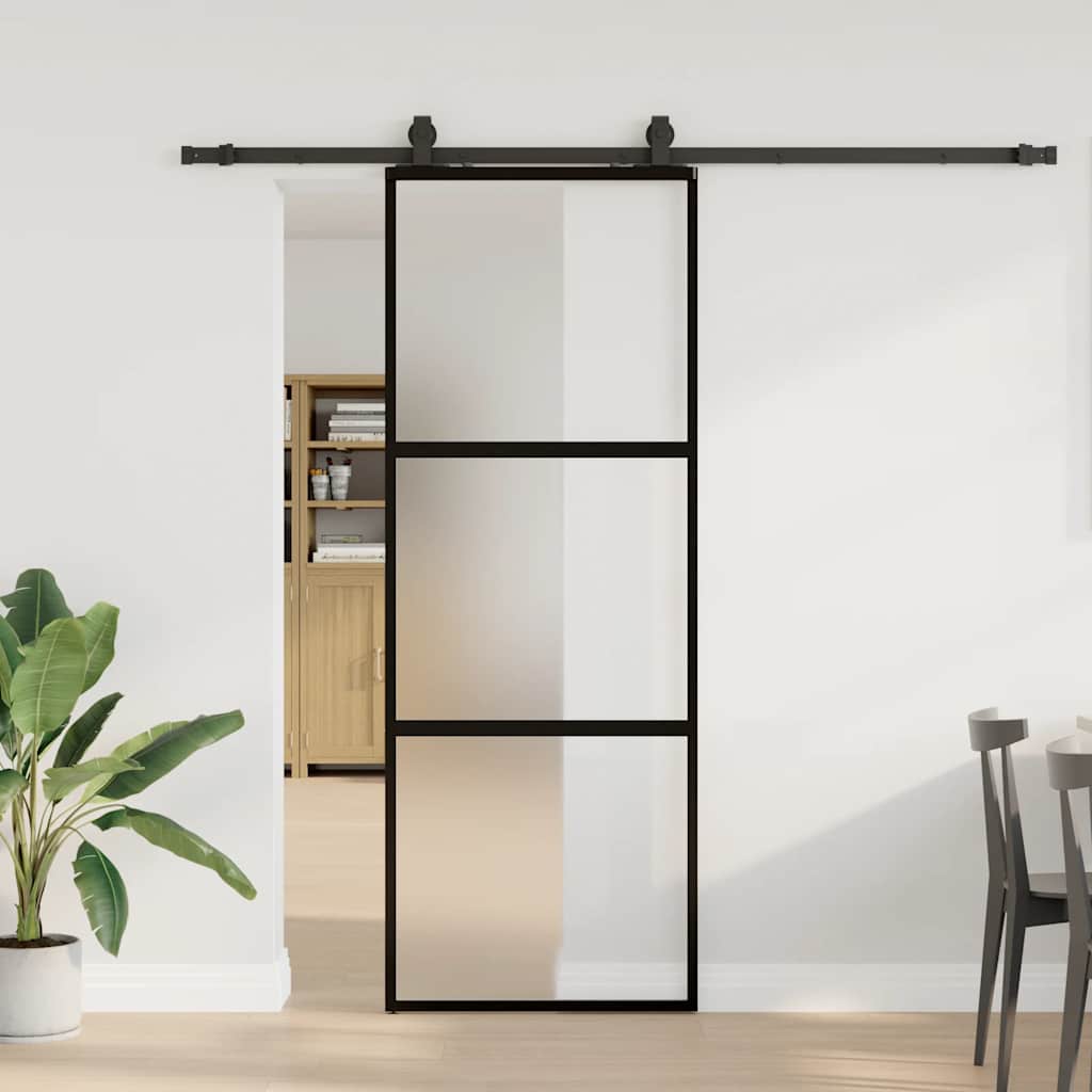 vidaXL Sliding Door with Hardware Set Black 76x205 cm Tempered Glass