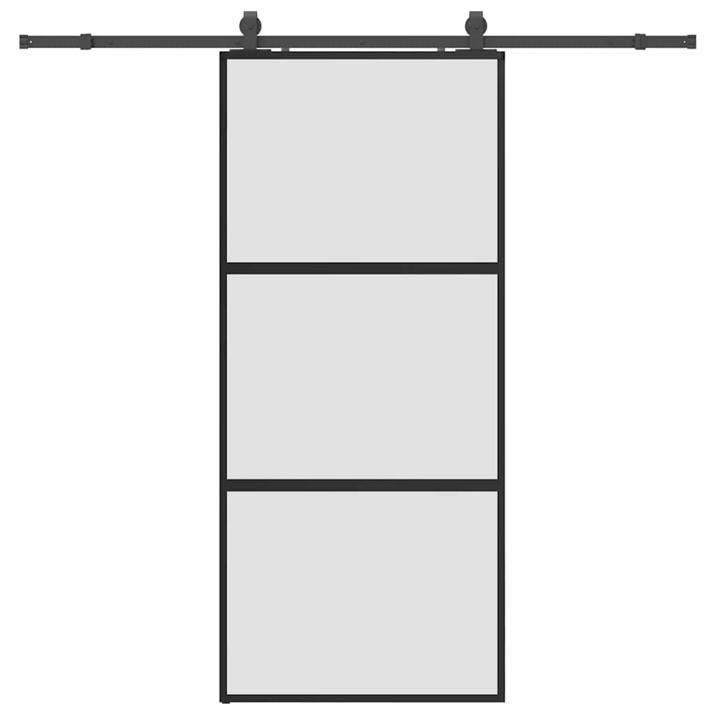 vidaXL Sliding Door with Hardware Set Black 90x205 cm Tempered Glass