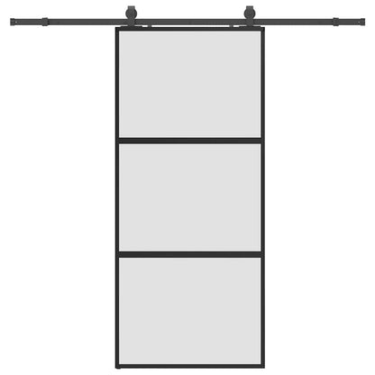 vidaXL Sliding Door with Hardware Set Black 90x205 cm Tempered Glass
