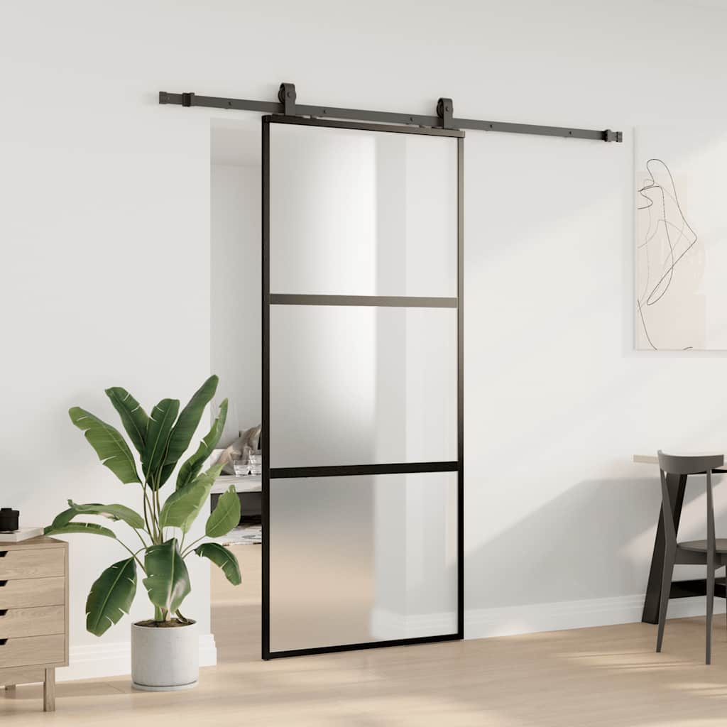 vidaXL Sliding Door with Hardware Set Black 90x205 cm Tempered Glass