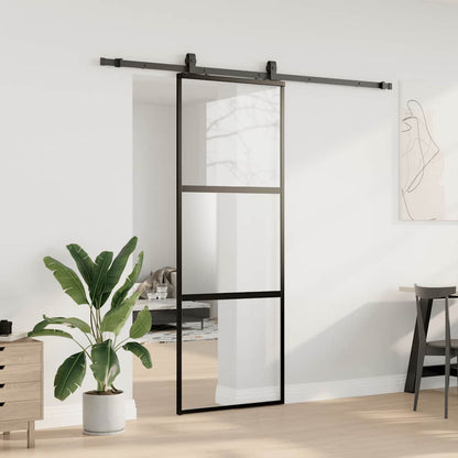 vidaXL Sliding Door with Hardware Set Black 76x205 cm Tempered Glass