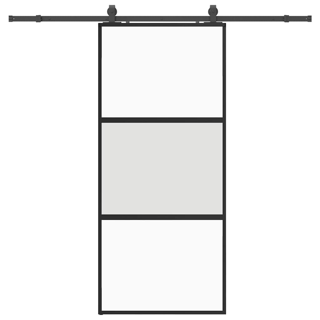 vidaXL Sliding Door with Hardware Set Black 90x205 cm Tempered Glass