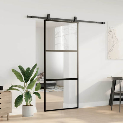 vidaXL Sliding Door with Hardware Set Black 90x205 cm Tempered Glass