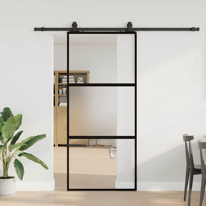 vidaXL Sliding Door with Hardware Set Black 90x205 cm Tempered Glass