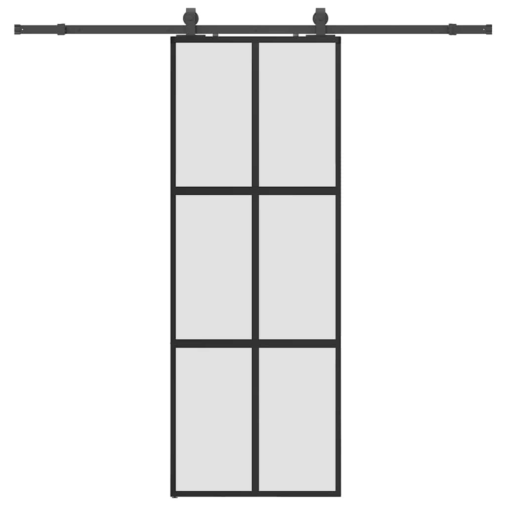 vidaXL Sliding Door with Hardware Set Black 76x205 cm Tempered Glass