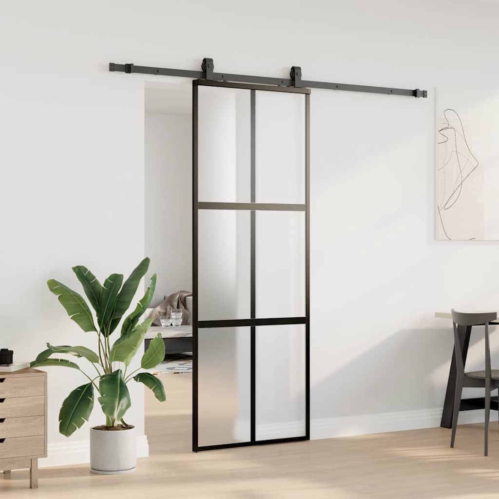 vidaXL Sliding Door with Hardware Set Black 76x205 cm Tempered Glass