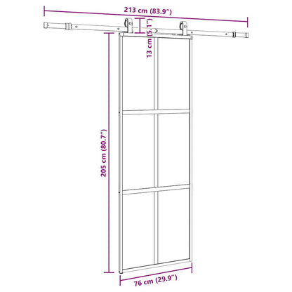 vidaXL Sliding Door with Hardware Set Black 76x205 cm Tempered Glass