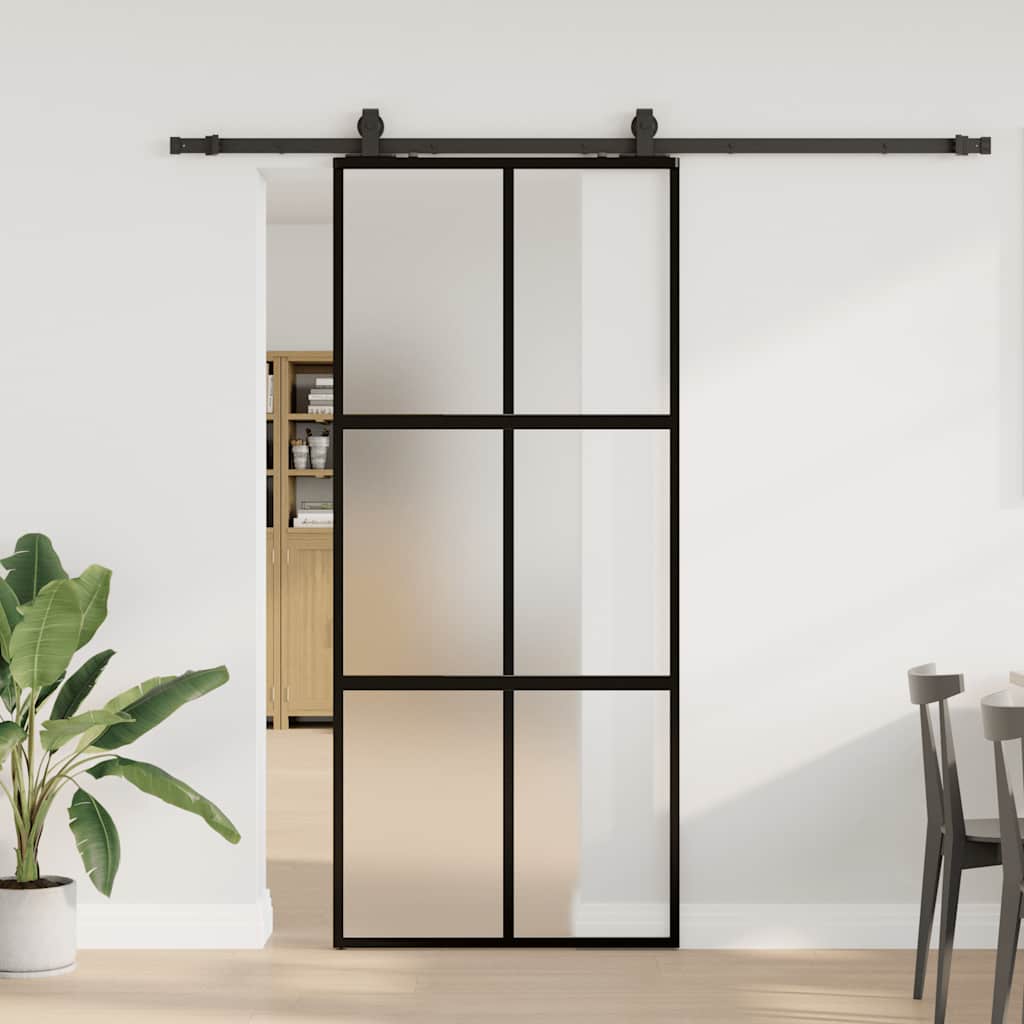 vidaXL Sliding Door with Hardware Set Black 90x205 cm Tempered Glass