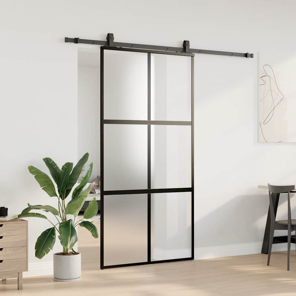 vidaXL Sliding Door with Hardware Set Black 102.5x205 cm Tempered Glass