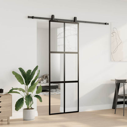 vidaXL Sliding Door with Hardware Set Black 76x205 cm Tempered Glass