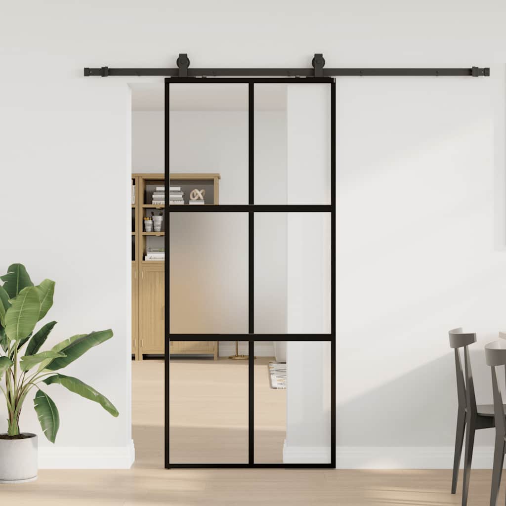 vidaXL Sliding Door with Hardware Set Black 90x205 cm Tempered Glass