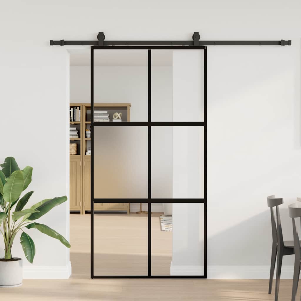 vidaXL Sliding Door with Hardware Set Black 102.5x205 cm Tempered Glass