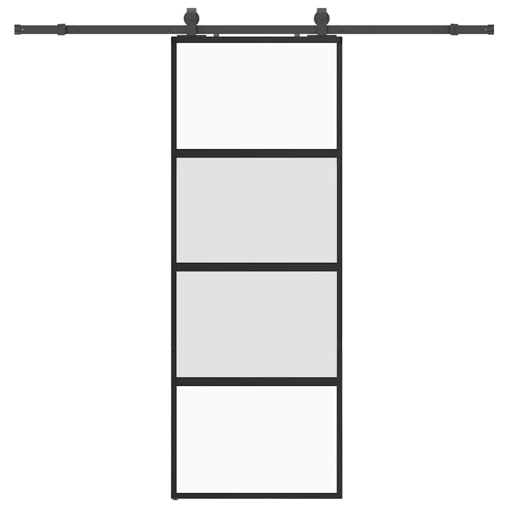 vidaXL Sliding Door with Hardware Set Black 76x205 cm Tempered Glass