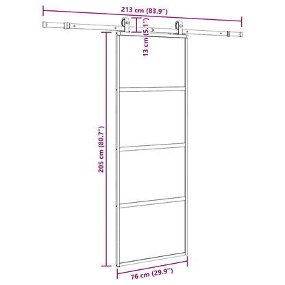 vidaXL Sliding Door with Hardware Set Black 76x205 cm Tempered Glass