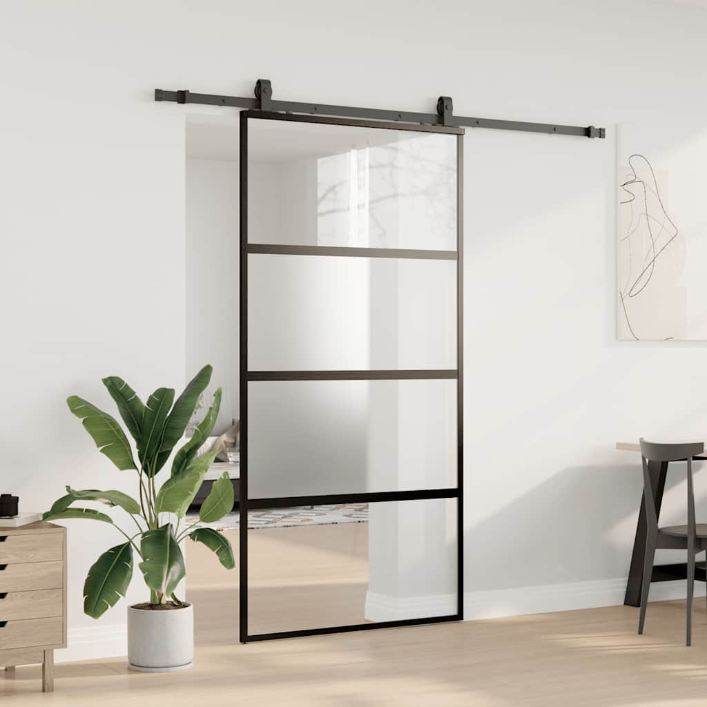 vidaXL Sliding Door with Hardware Set Black 102.5x205 cm Tempered Glass