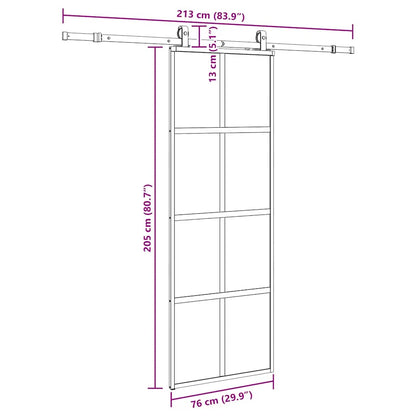 vidaXL Sliding Door with Hardware Set Black 76x205 cm Tempered Glass
