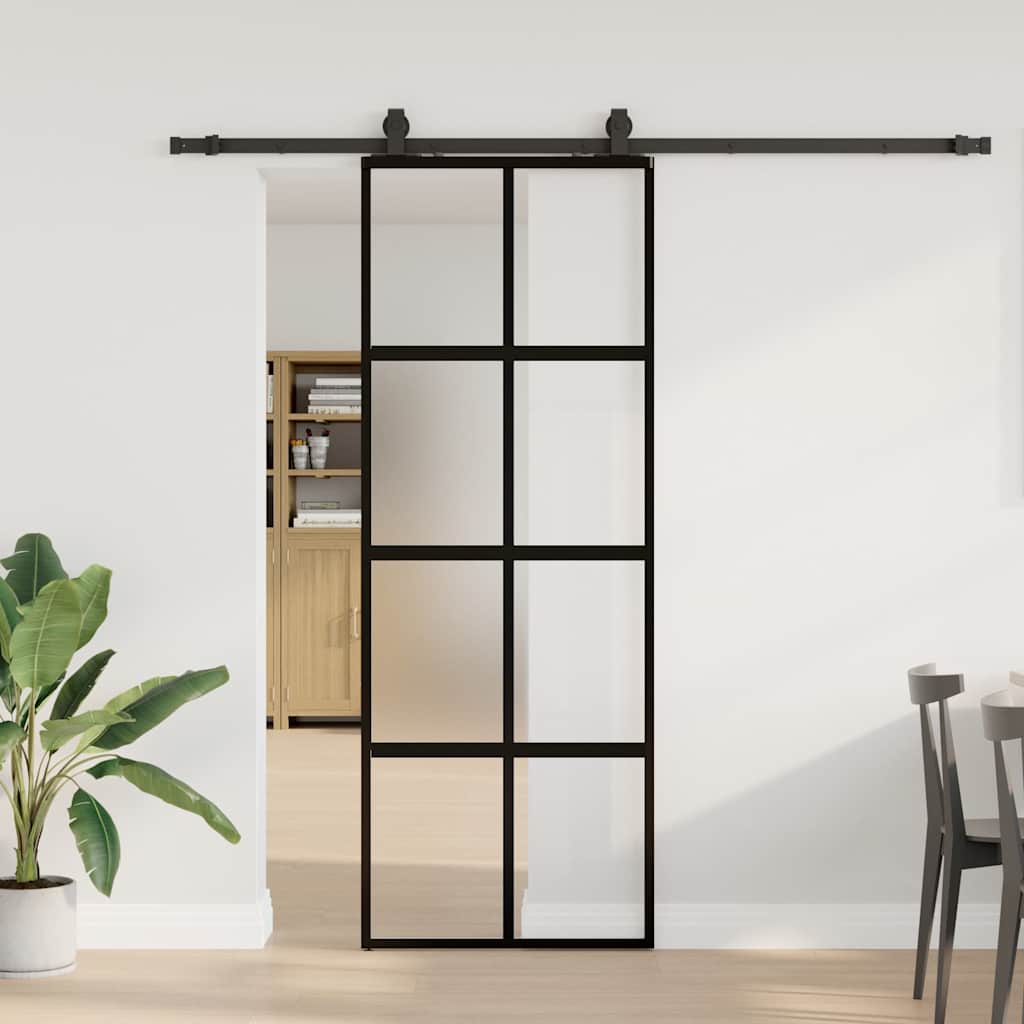 vidaXL Sliding Door with Hardware Set Black 76x205 cm Tempered Glass