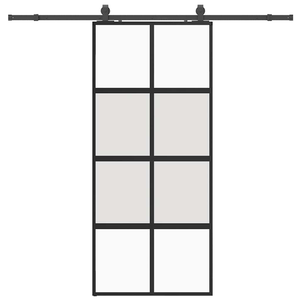 vidaXL Sliding Door with Hardware Set Black 90x205 cm Tempered Glass