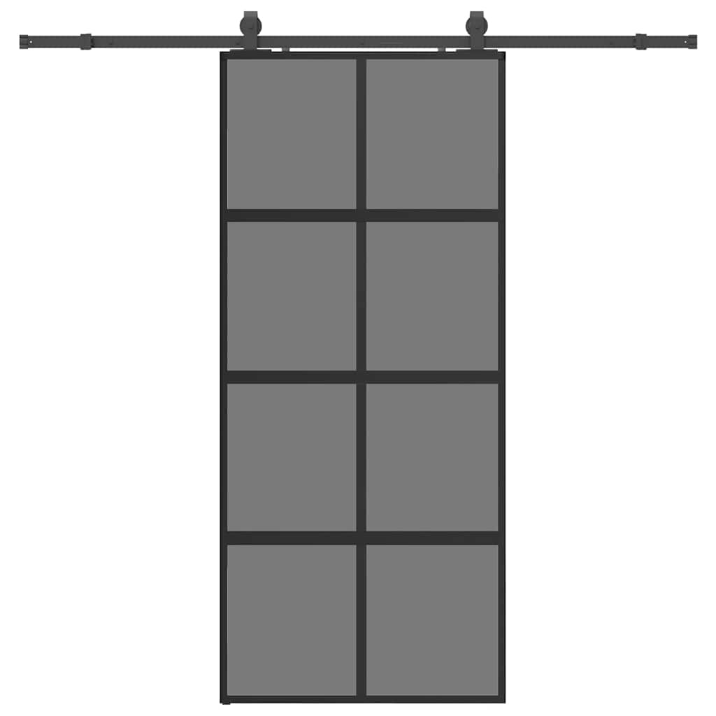 vidaXL Sliding Door with Hardware Set Black 90x205 cm Tempered Glass