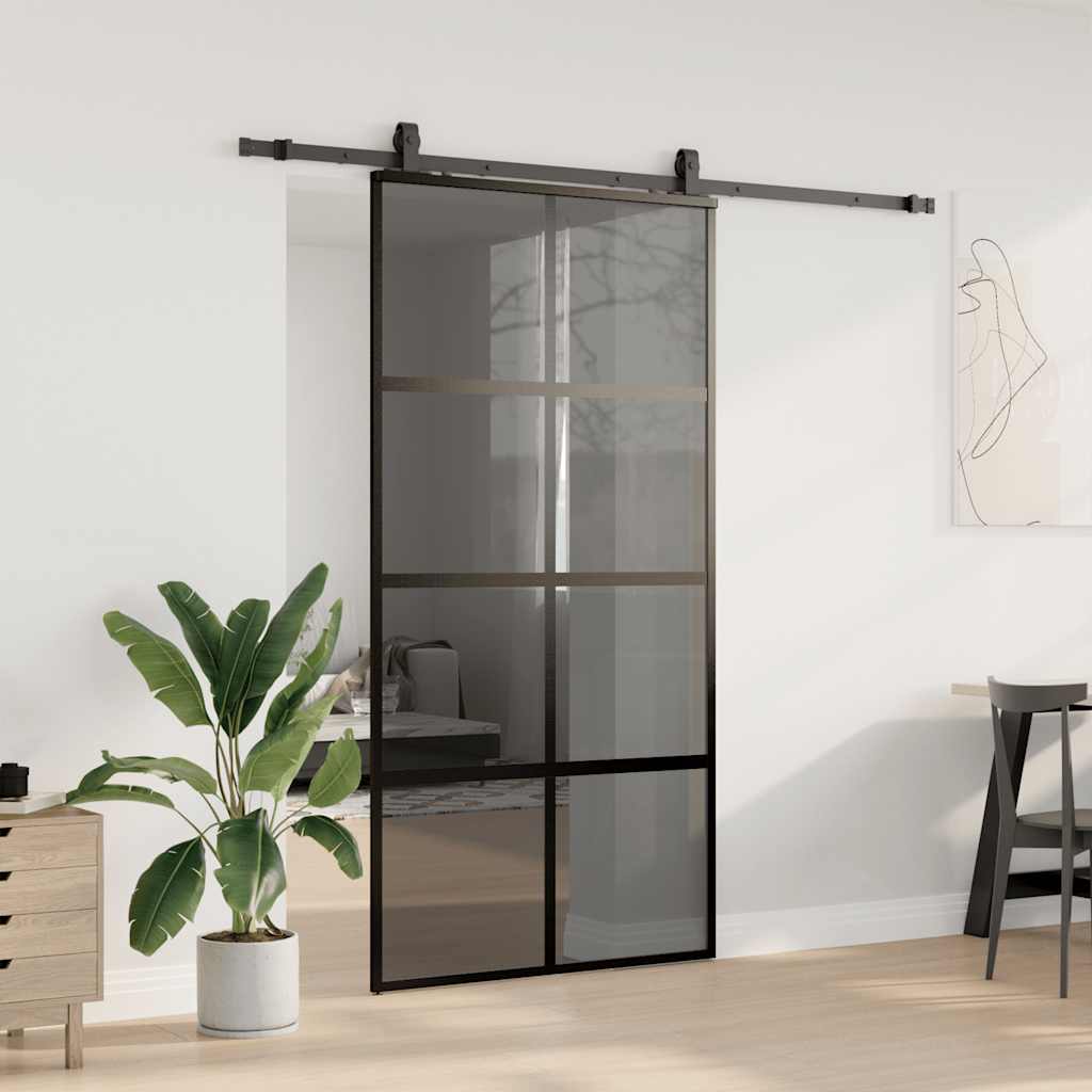 vidaXL Sliding Door with Hardware Set Black 102.5x205 cm Tempered Glass