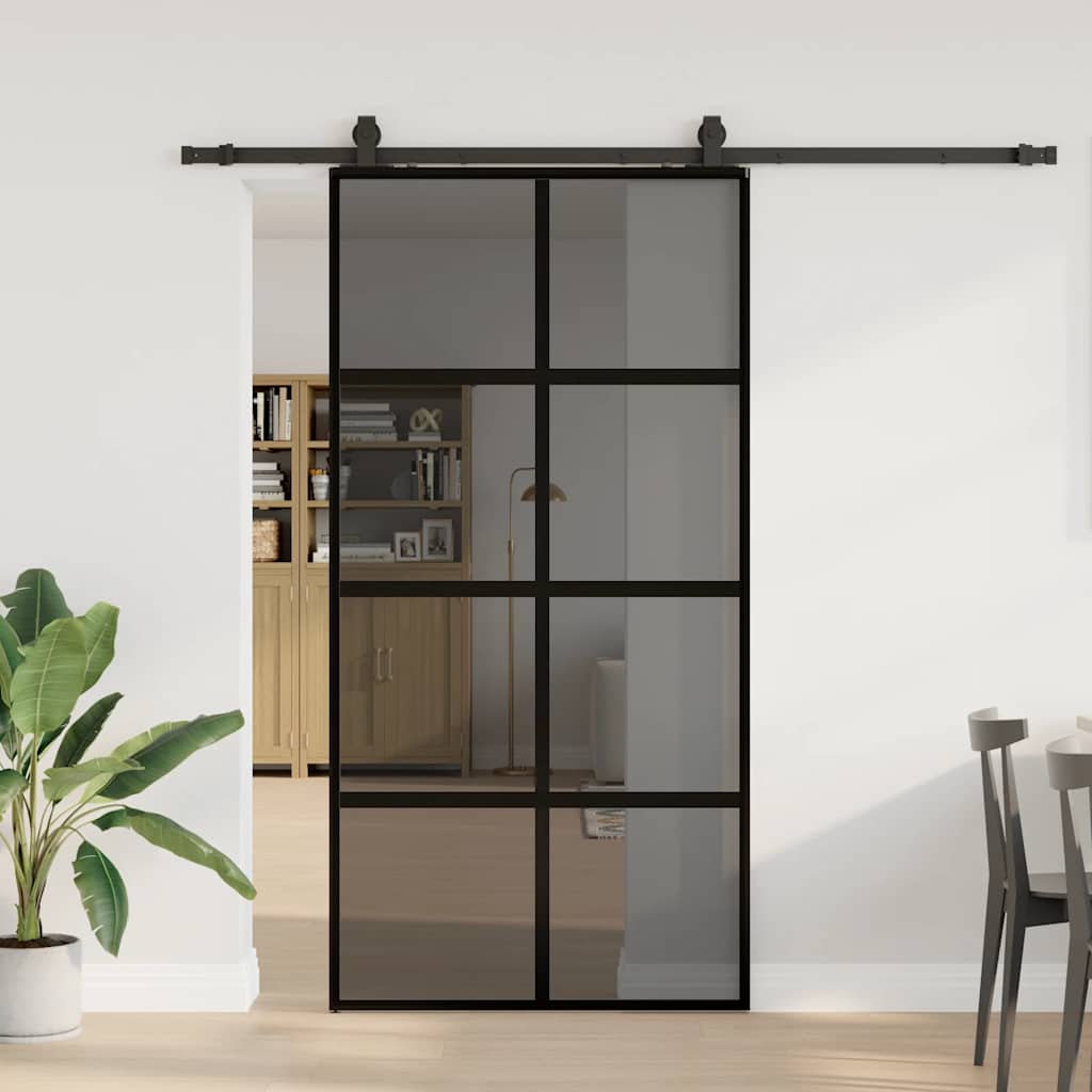vidaXL Sliding Door with Hardware Set Black 102.5x205 cm Tempered Glass