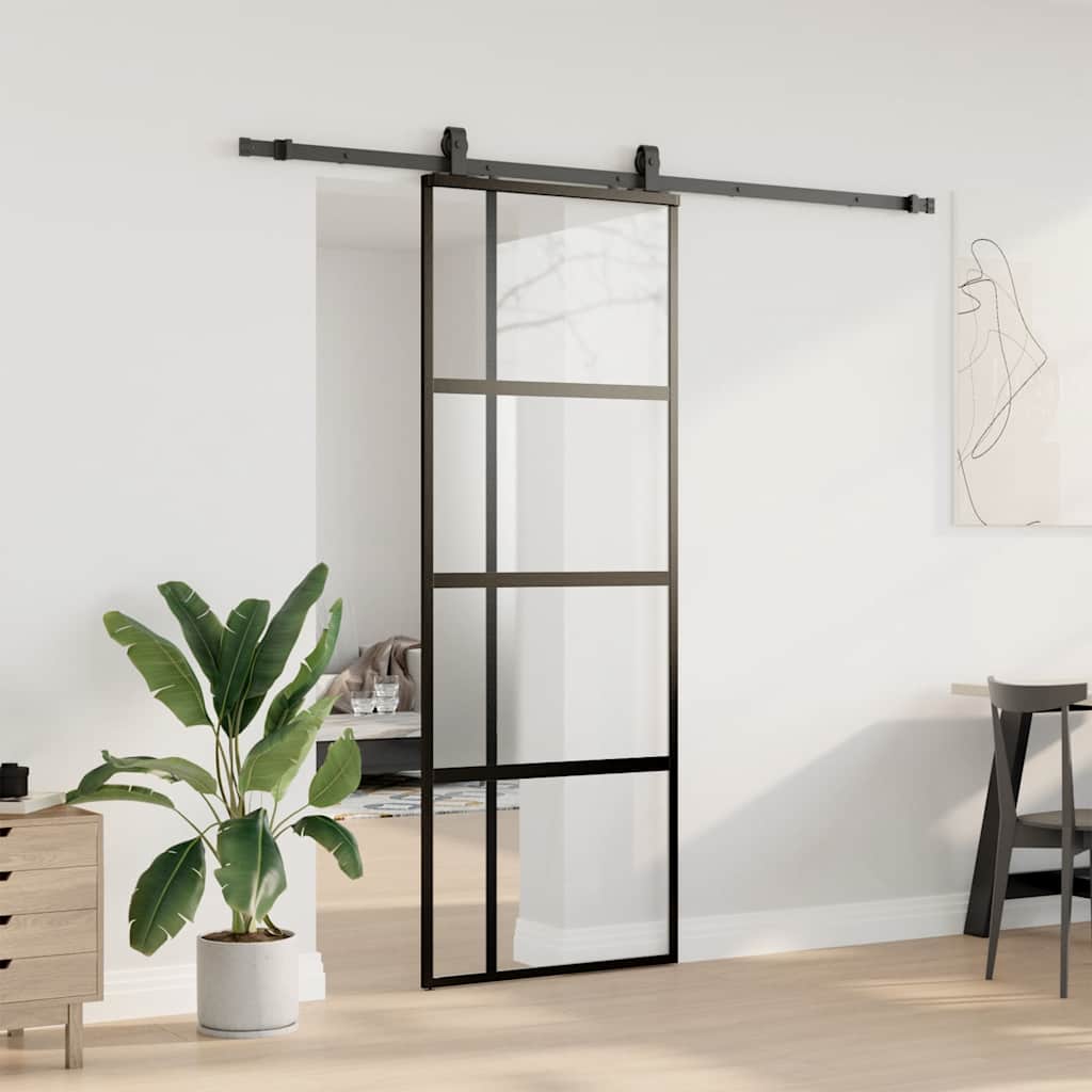 vidaXL Sliding Door with Hardware Set Black 76x205 cm Tempered Glass