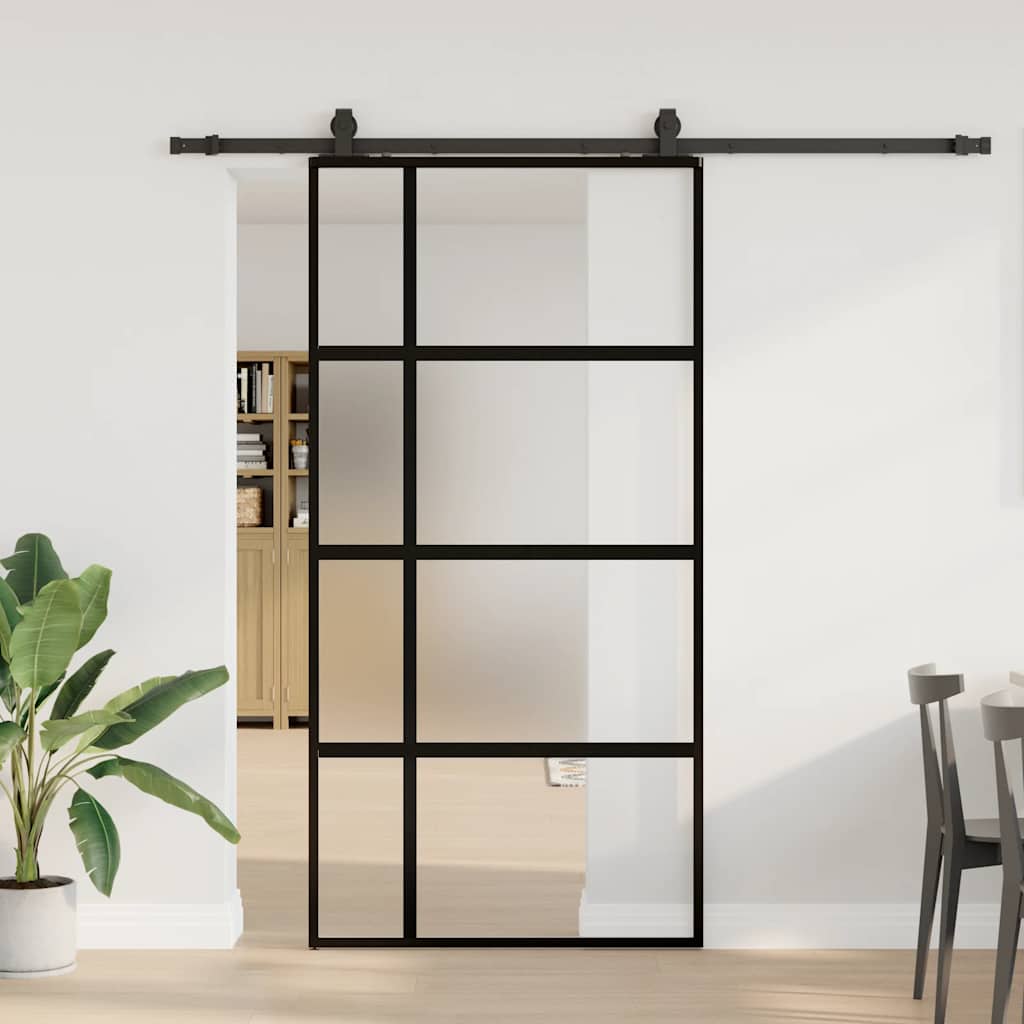 vidaXL Sliding Door with Hardware Set Black 102.5x205 cm Tempered Glass