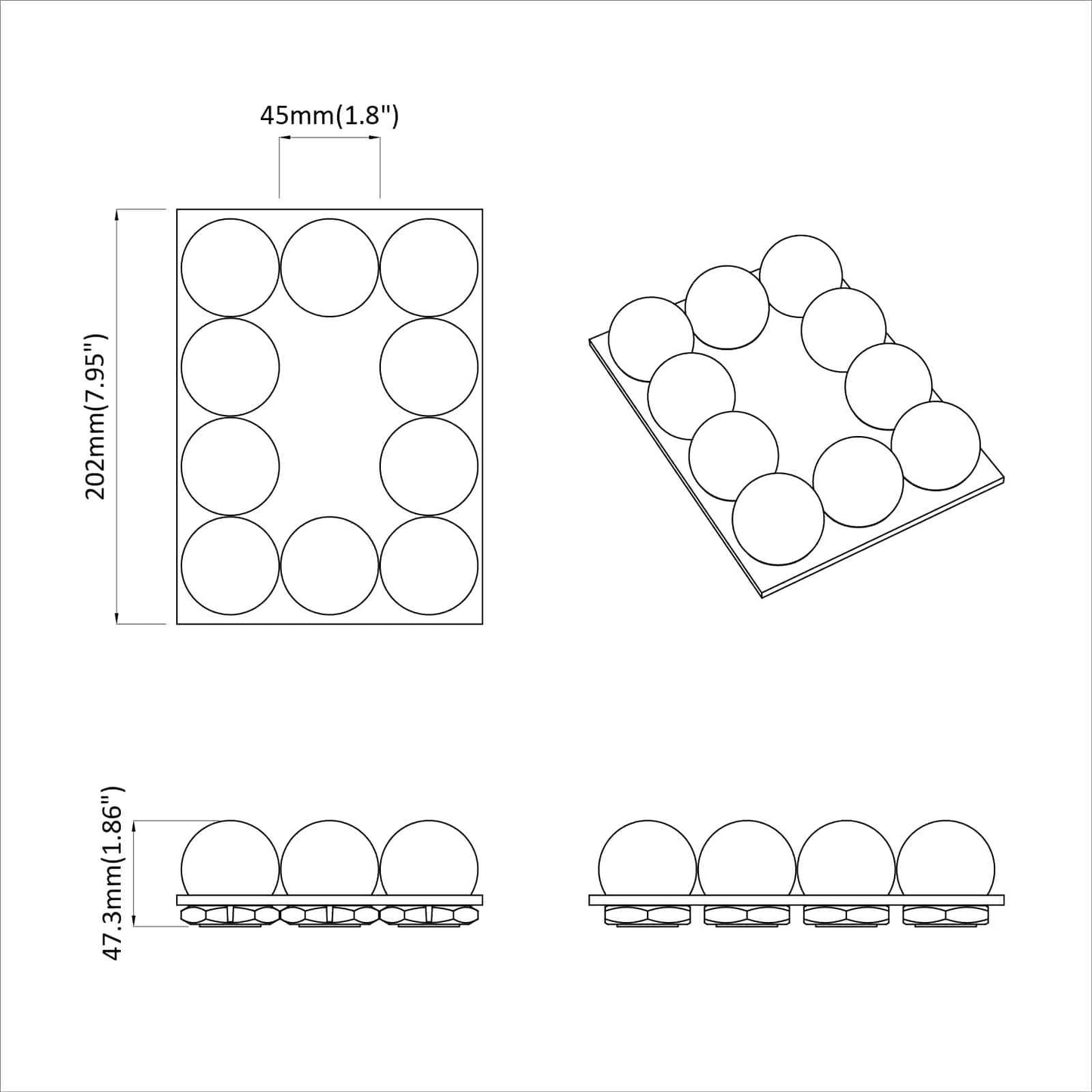 vidaXL Mirror Lights White 4.5 x 4.5 x 4.7 cm Plastic