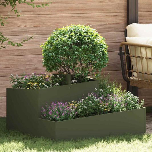vidaXL Garden Planter Olive Green 80 x 80 x 50 cm Cold-rolled Steel