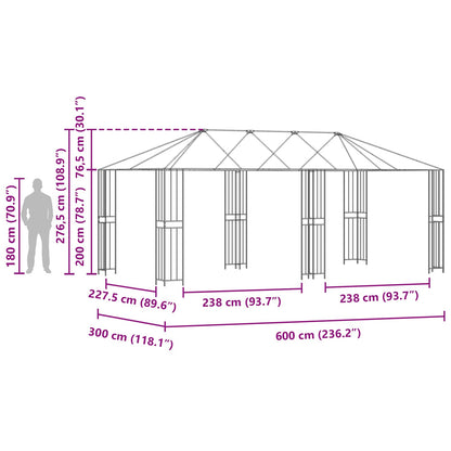 vidaXL Gazebo Frame 6 x 3 m Black Steel