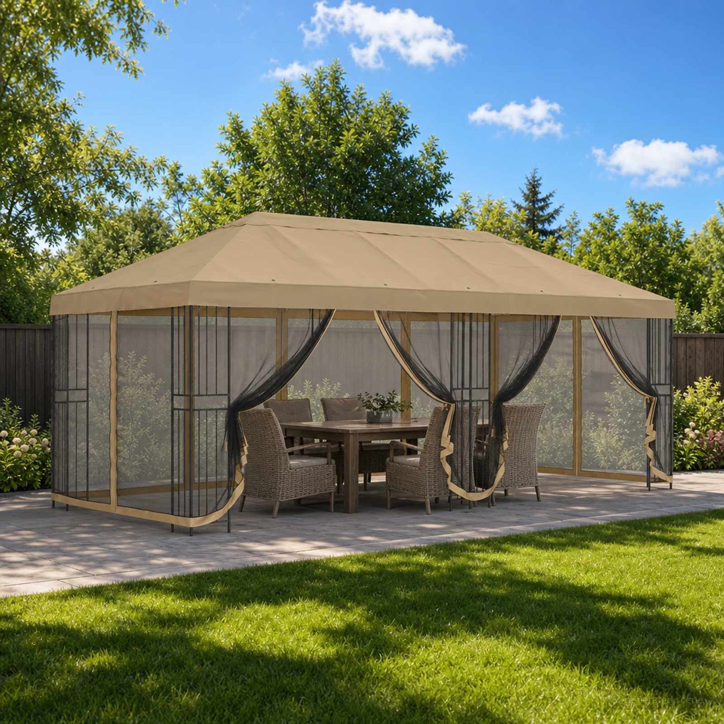 vidaXL 6 x 3 m Beige Polyester and Steel 190 gsm