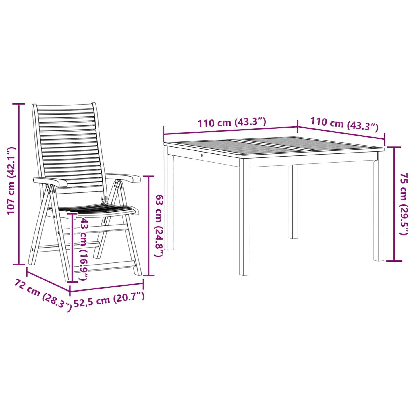 vidaXL Garden Dining Set Folding 5 pcs Brown Solid Acacia Wood