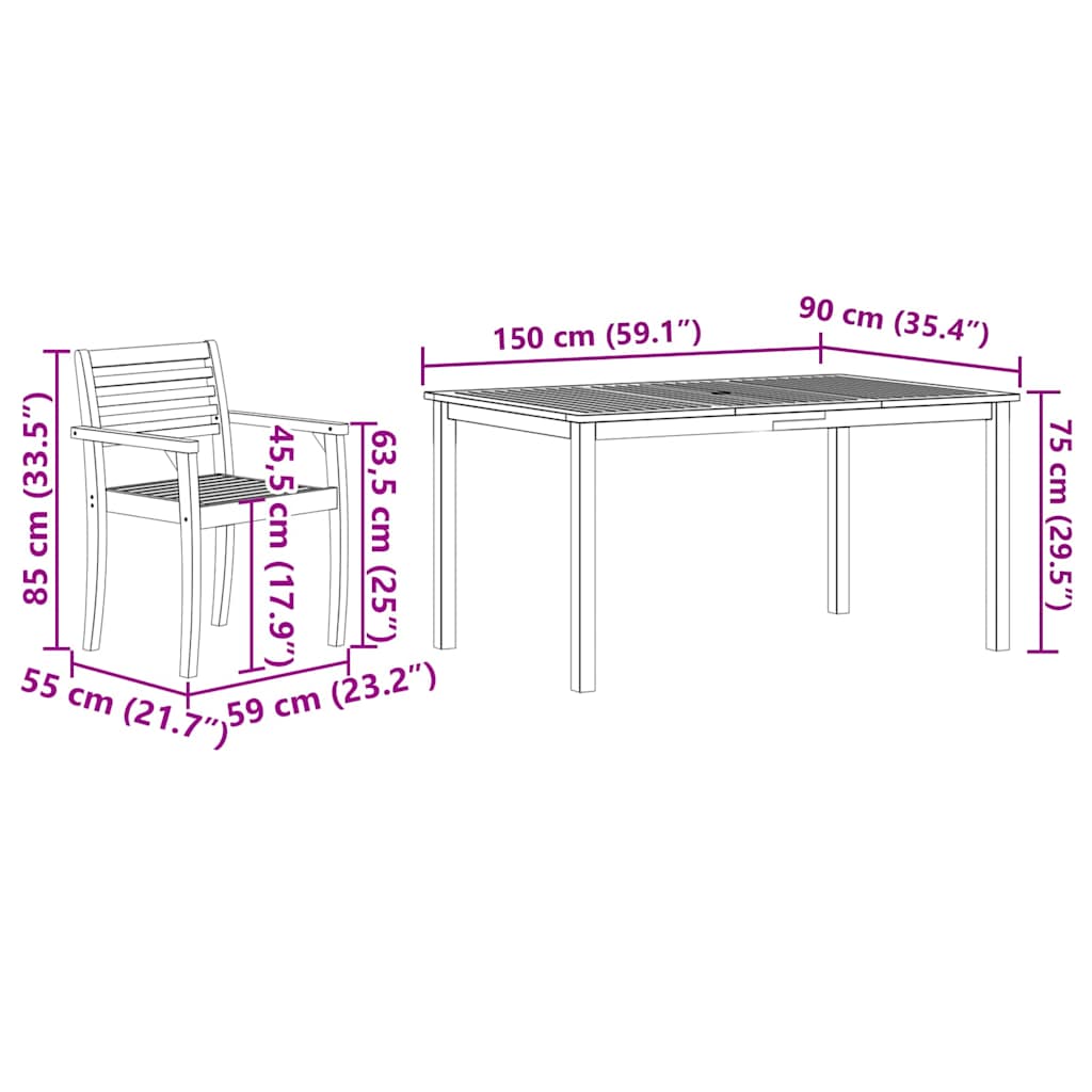 vidaXL Garden Dining Set 5 pcs Brown Solid Acacia Wood